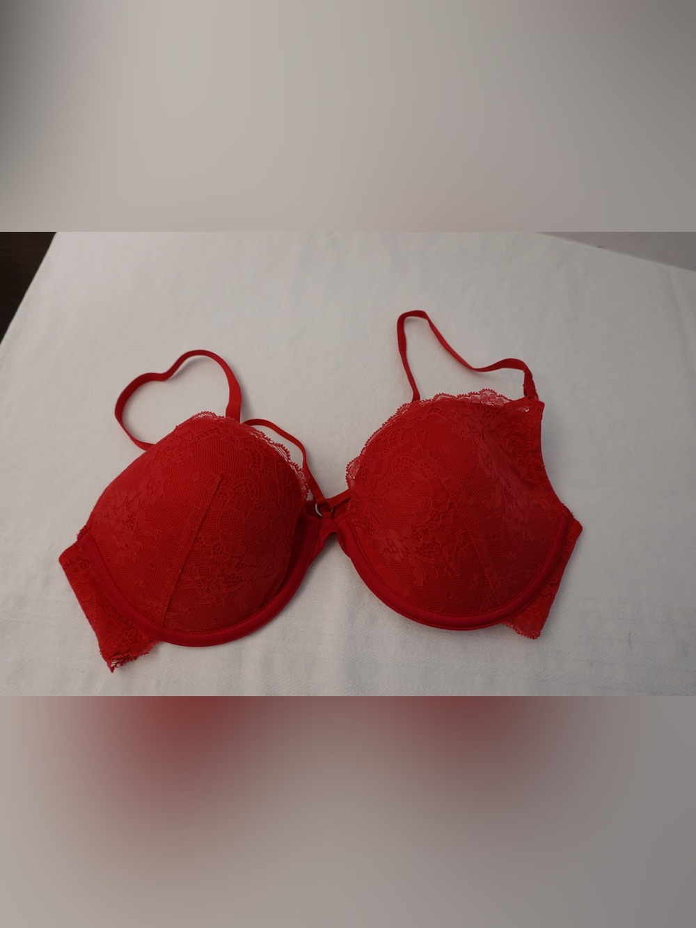 H&M Red Lace Push-Up Bra with Floral Overlay